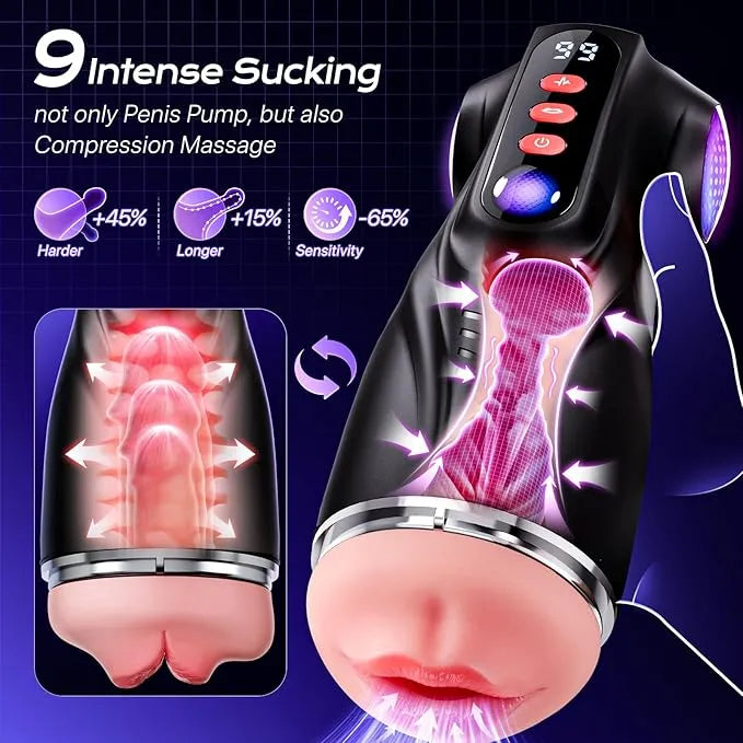 3 Sleeves Sets AI Sync Pocket Pussy Penis Pump with 9 Sucking & 9 Vibrating