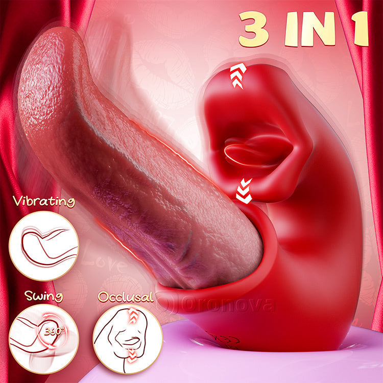 Elation 3-in-1 Dildo Vibrator – Rose Toy with G-Spot, Clit & Tongue Action