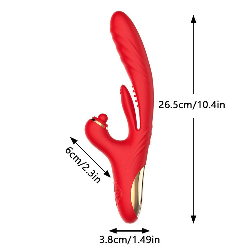 VibeMax - Vibrateur 4 en 1 à poussée avec stimulation par léchage, vibration et tapotements du clitoris 