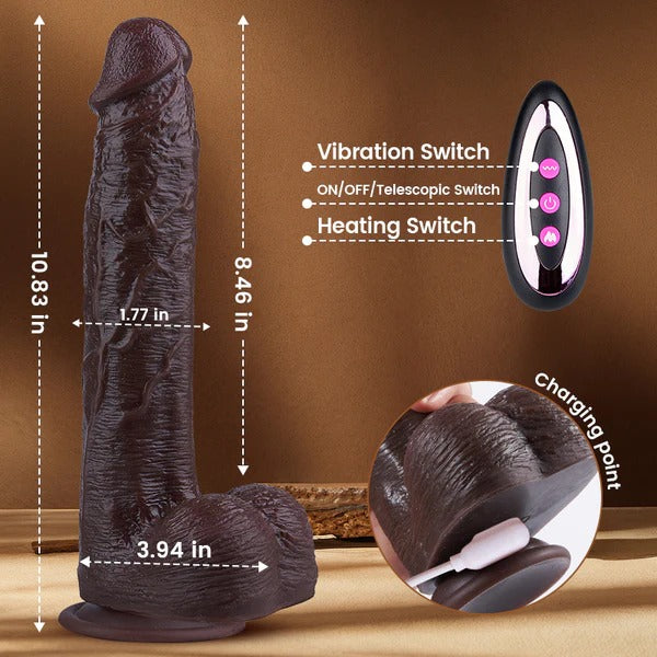 Thrusting Thick Long Lifelike Heating Big Black Dildo 10.83 Inch
