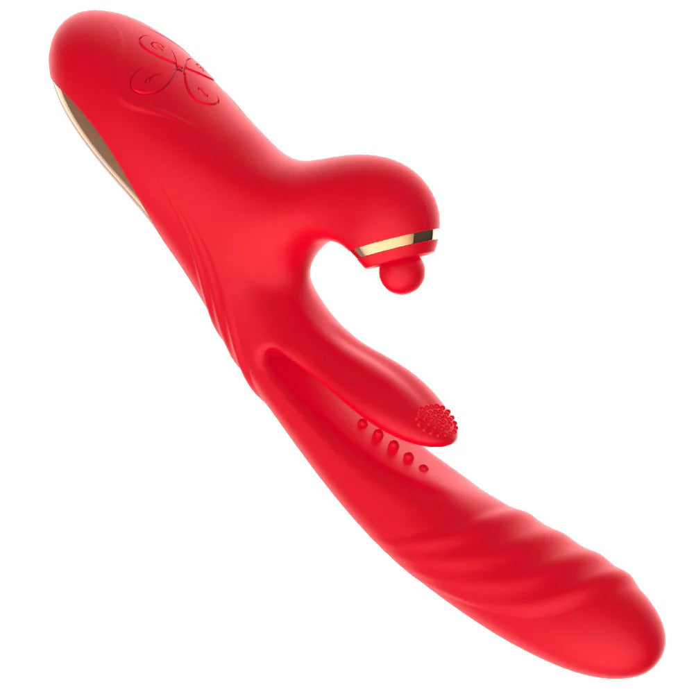 VibeMax - Vibrateur 4 en 1 à poussée avec stimulation par léchage, vibration et tapotements du clitoris 